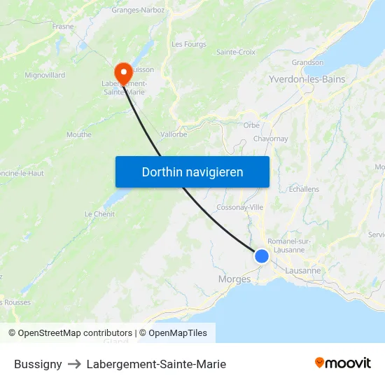 Bussigny to Labergement-Sainte-Marie map