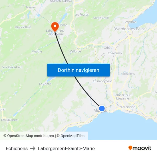 Echichens to Labergement-Sainte-Marie map