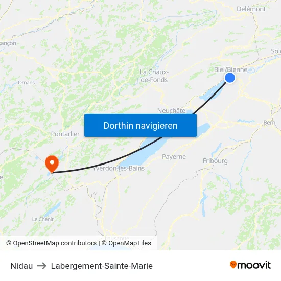 Nidau to Labergement-Sainte-Marie map