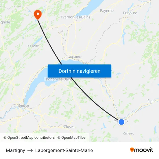 Martigny to Labergement-Sainte-Marie map
