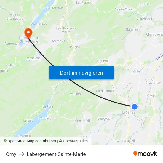 Orny to Labergement-Sainte-Marie map