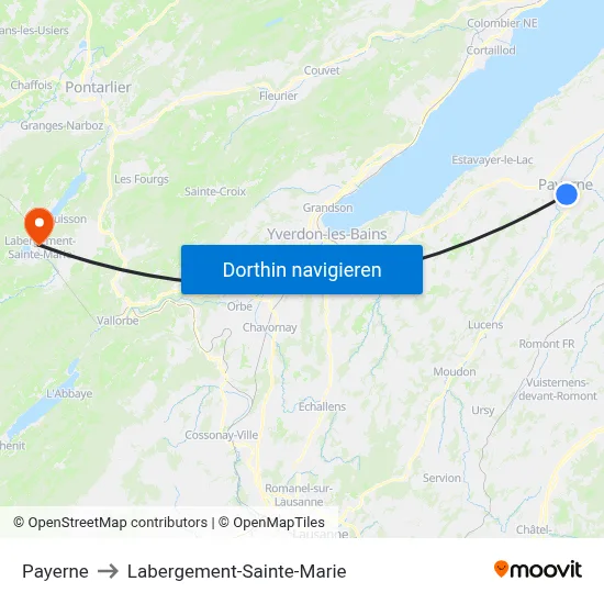 Payerne to Labergement-Sainte-Marie map