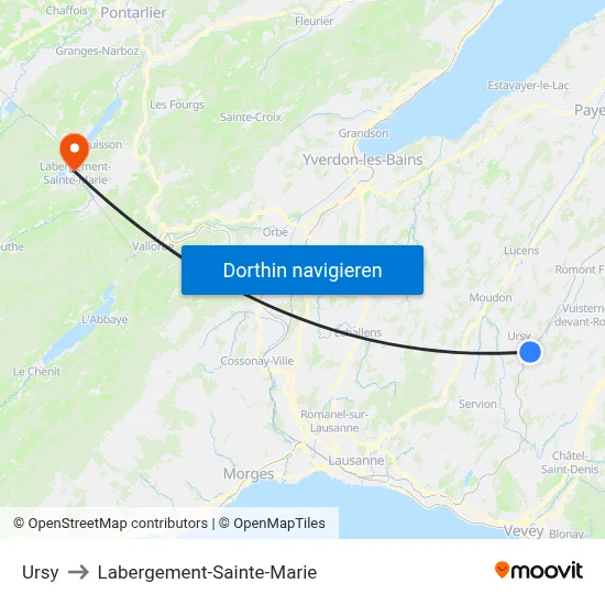 Ursy to Labergement-Sainte-Marie map