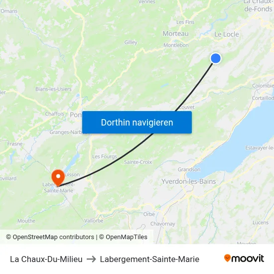 La Chaux-Du-Milieu to Labergement-Sainte-Marie map