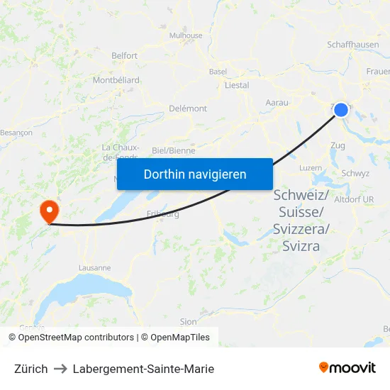 Zürich to Labergement-Sainte-Marie map