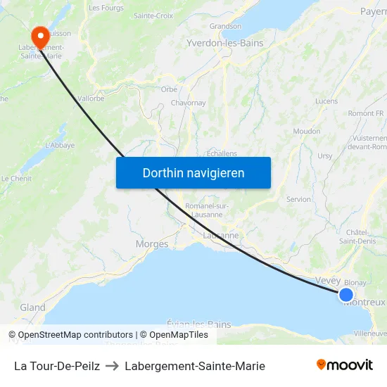 La Tour-De-Peilz to Labergement-Sainte-Marie map