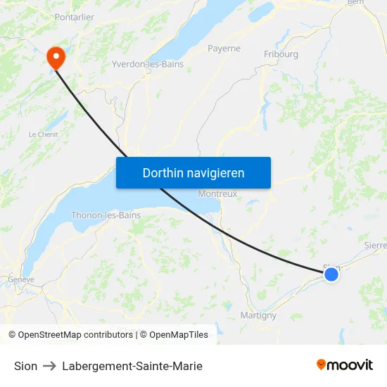 Sion to Labergement-Sainte-Marie map