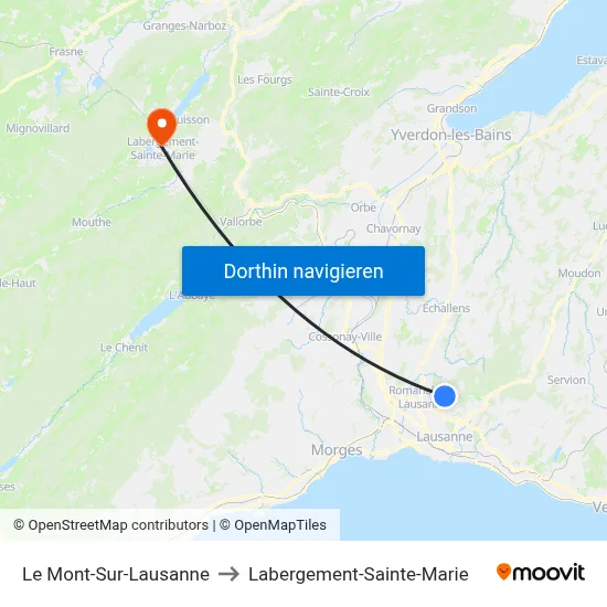 Le Mont-Sur-Lausanne to Labergement-Sainte-Marie map