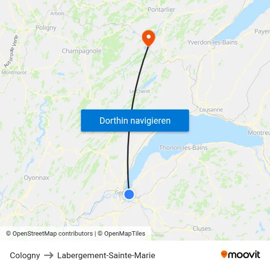 Cologny to Labergement-Sainte-Marie map