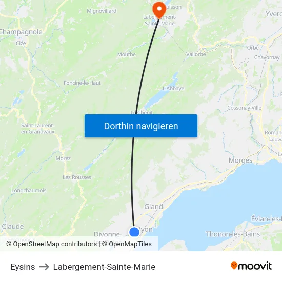 Eysins to Labergement-Sainte-Marie map