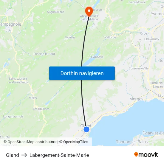 Gland to Labergement-Sainte-Marie map