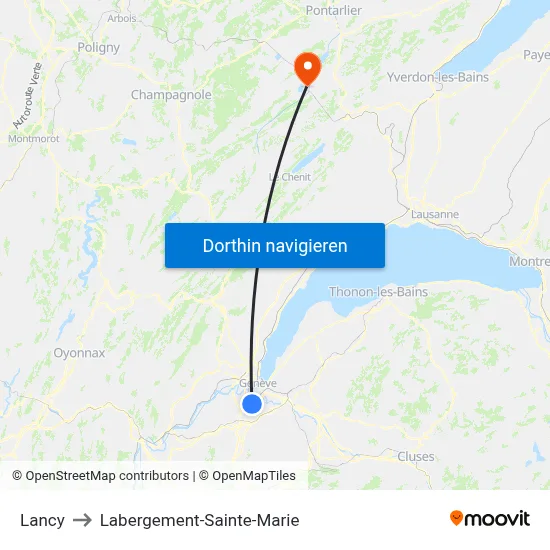 Lancy to Labergement-Sainte-Marie map