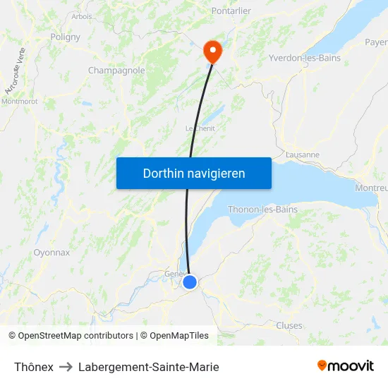 Thônex to Labergement-Sainte-Marie map