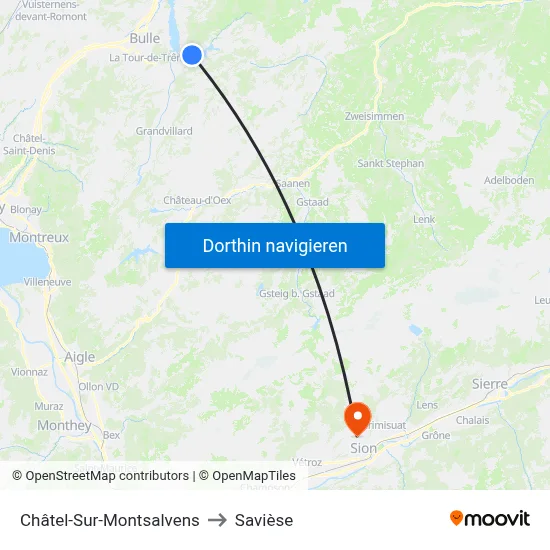 Châtel-Sur-Montsalvens to Savièse map