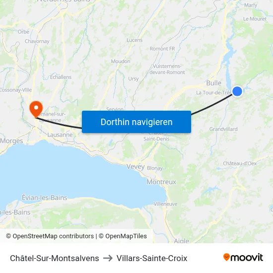 Châtel-Sur-Montsalvens to Villars-Sainte-Croix map