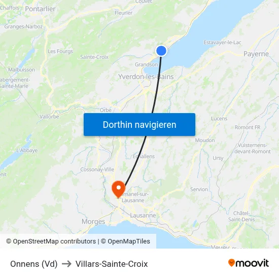 Onnens (Vd) to Villars-Sainte-Croix map