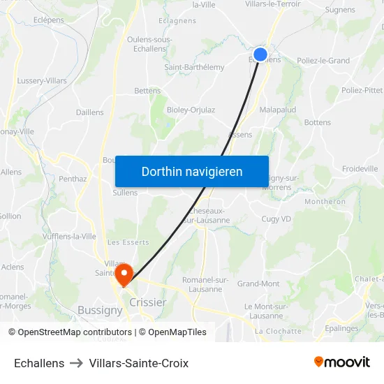 Echallens to Villars-Sainte-Croix map
