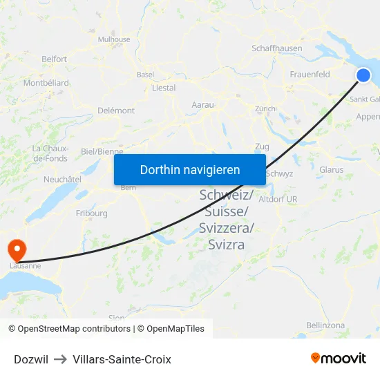 Dozwil to Villars-Sainte-Croix map
