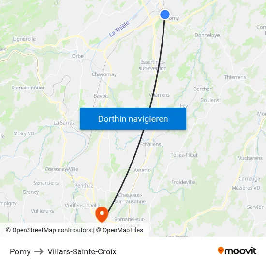 Pomy to Villars-Sainte-Croix map
