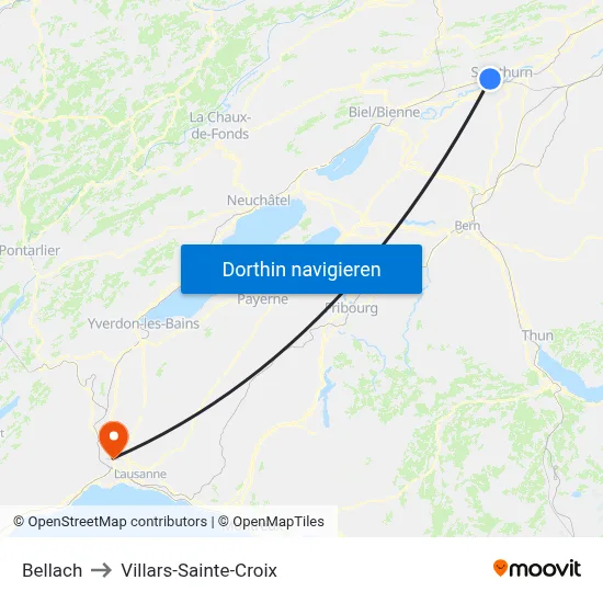 Bellach to Villars-Sainte-Croix map