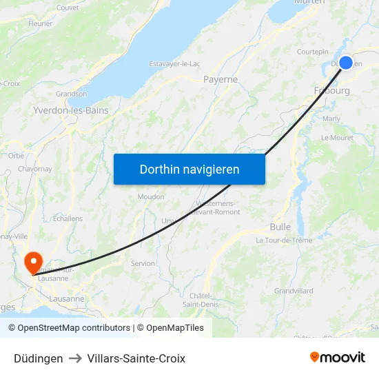 Düdingen to Villars-Sainte-Croix map