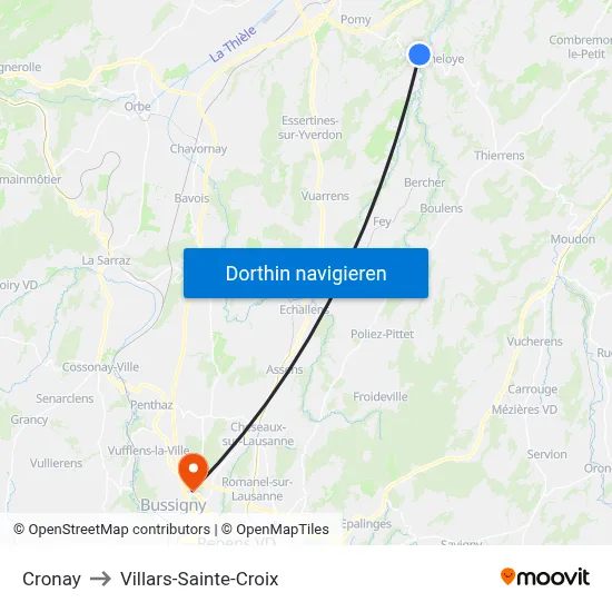 Cronay to Villars-Sainte-Croix map