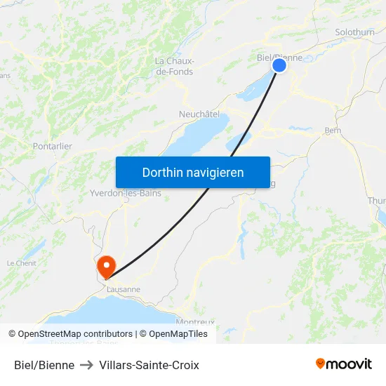 Biel/Bienne to Villars-Sainte-Croix map