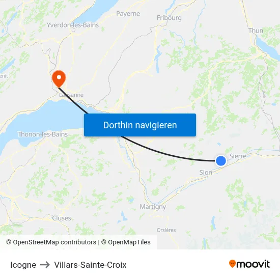 Icogne to Villars-Sainte-Croix map