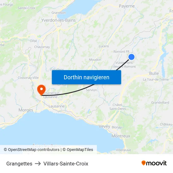 Grangettes to Villars-Sainte-Croix map