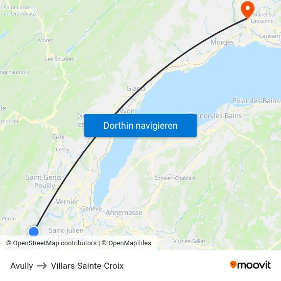 Avully to Villars-Sainte-Croix map