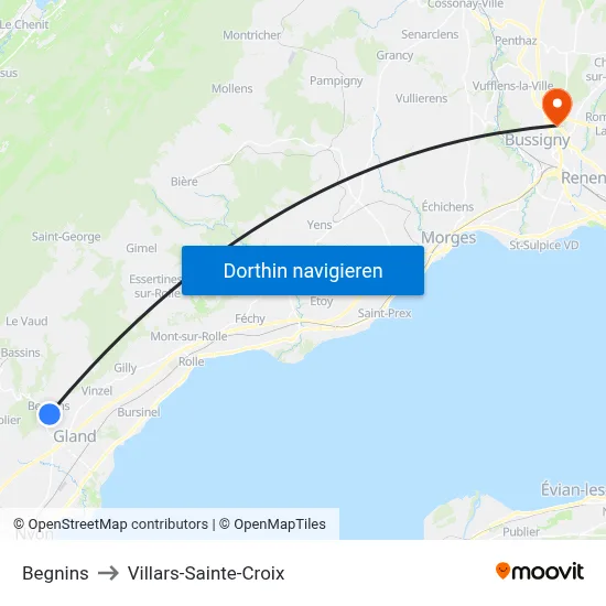 Begnins to Villars-Sainte-Croix map