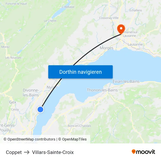 Coppet to Villars-Sainte-Croix map