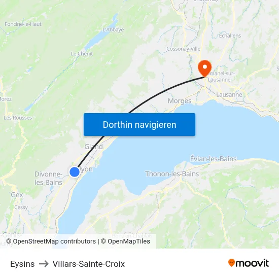 Eysins to Villars-Sainte-Croix map