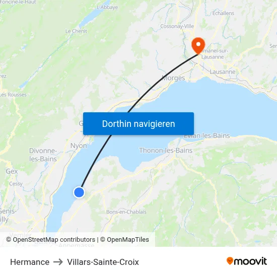 Hermance to Villars-Sainte-Croix map