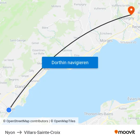 Nyon to Villars-Sainte-Croix map