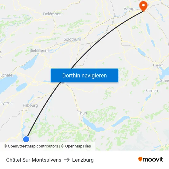 Châtel-Sur-Montsalvens to Lenzburg map