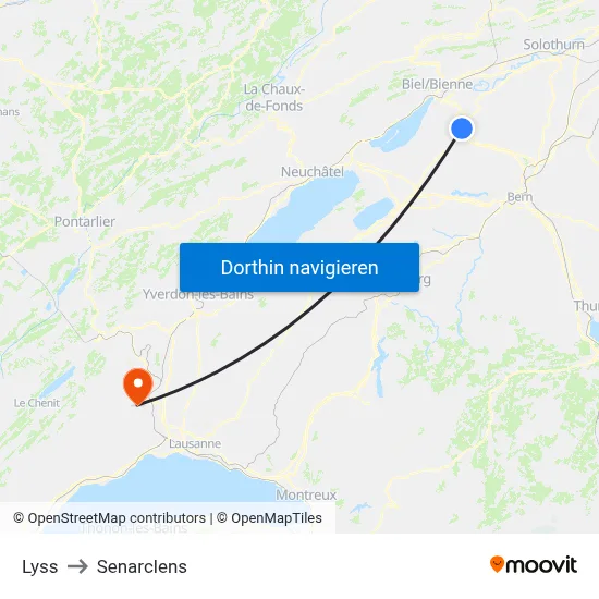 Lyss to Senarclens map