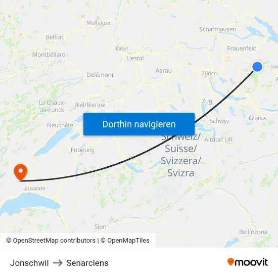 Jonschwil to Senarclens map