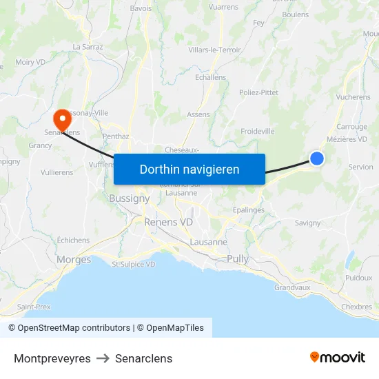 Montpreveyres to Senarclens map