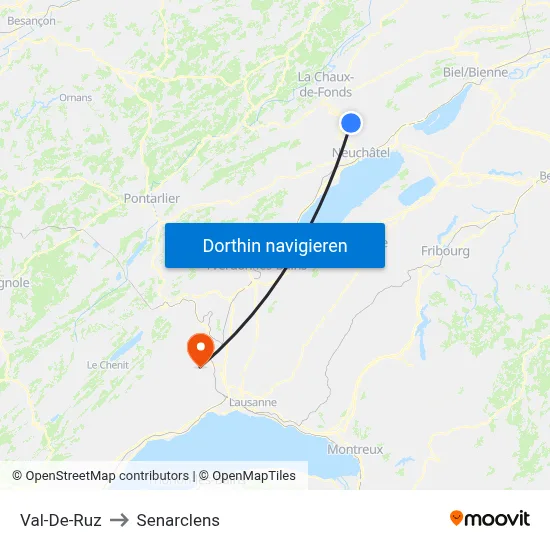 Val-De-Ruz to Senarclens map