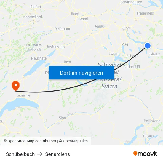 Schübelbach to Senarclens map
