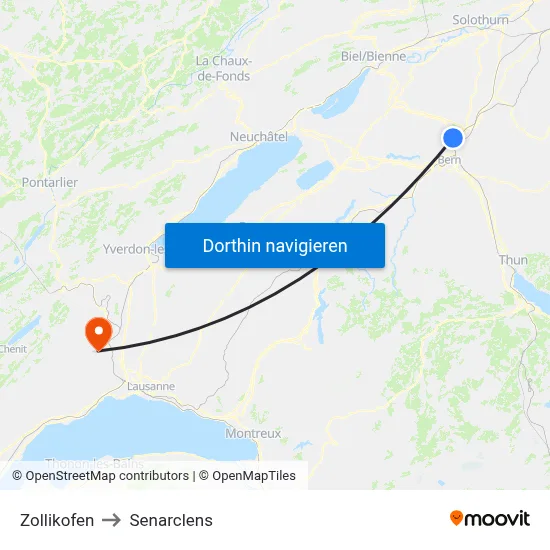 Zollikofen to Senarclens map