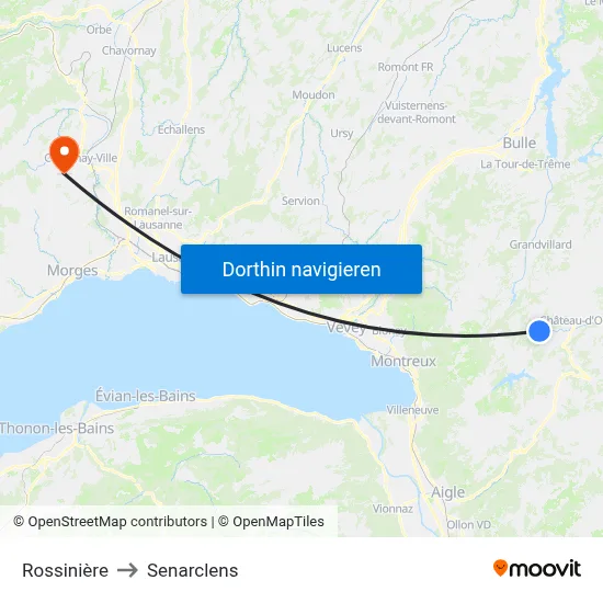 Rossinière to Senarclens map