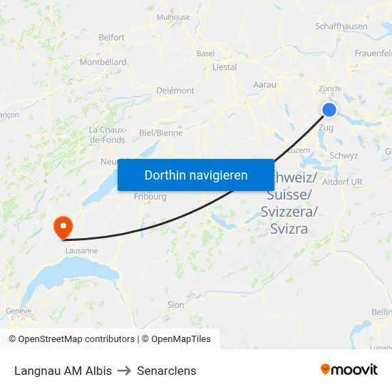Langnau AM Albis to Senarclens map