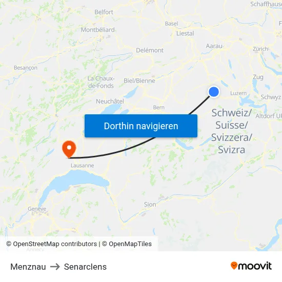 Menznau to Senarclens map