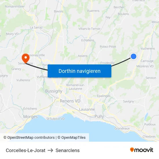 Corcelles-Le-Jorat to Senarclens map
