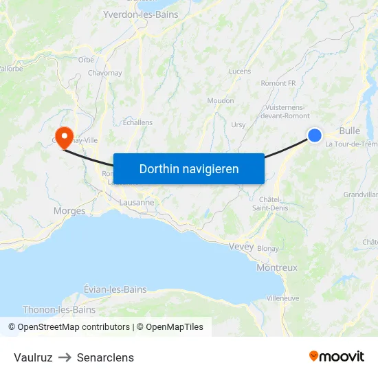 Vaulruz to Senarclens map