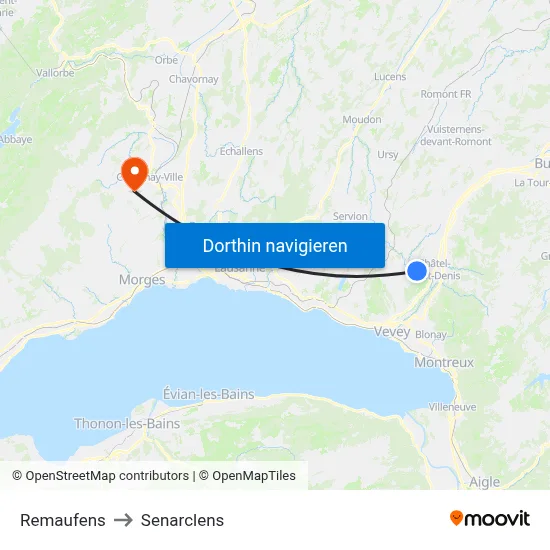 Remaufens to Senarclens map