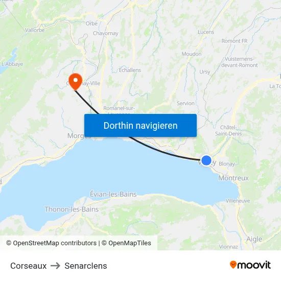 Corseaux to Senarclens map