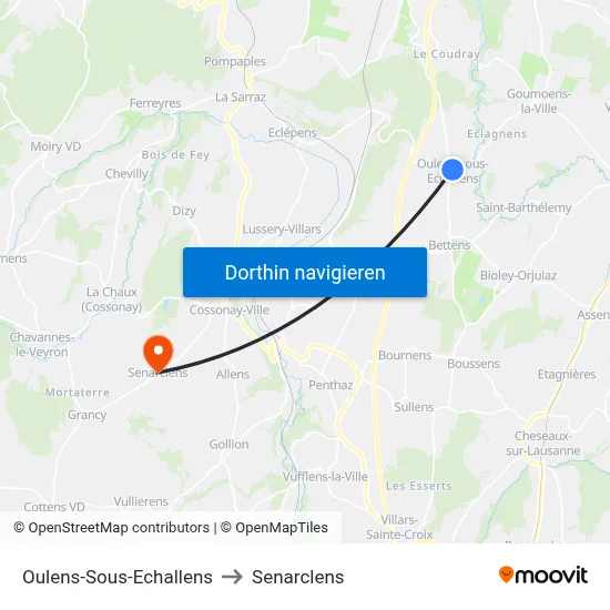 Oulens-Sous-Echallens to Senarclens map